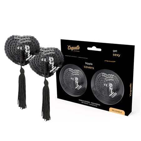 Coquette Chic Desire - Copricapezzoli Neri Cuore con Pallets e Nappe
