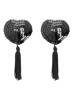 Coquette Chic Desire - Copricapezzoli Neri Cuore con Pallets e Nappe