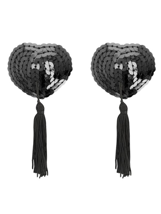 Coquette Chic Desire - Copricapezzoli Neri Cuore con Pallets e Nappe