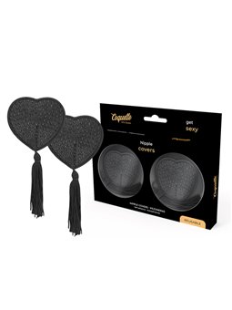 Coquette Chic Desire - Copricapezzoli Neri a Forma di Cuore con Nappe