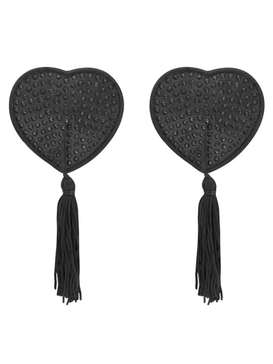 Coquette Chic Desire - Copricapezzoli Neri a Forma di Cuore con Nappe