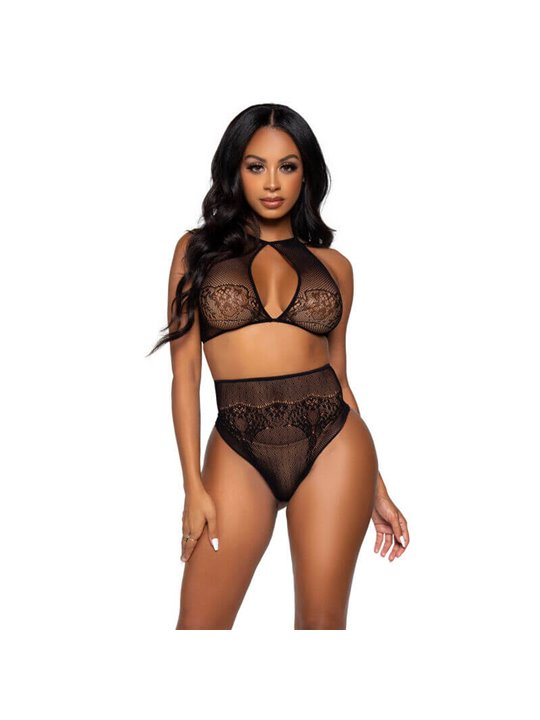 Leg Avenue - Two Pieces Set Halter Crop Top & Thong Panty Panty One Size