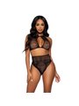 Leg Avenue - Top Corto con Dettagli in Pizzo + Perizoma a Vita Alta Taglia Unica Nero