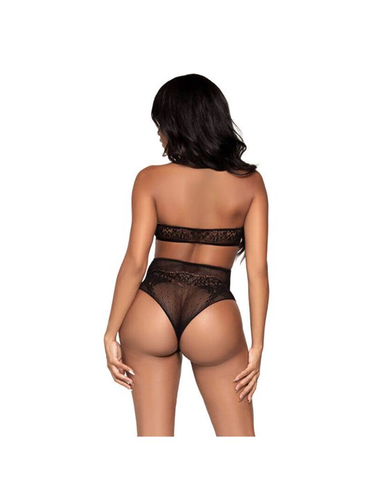 Leg Avenue - Top Corto con Dettagli in Pizzo + Perizoma a Vita Alta Taglia Unica Nero