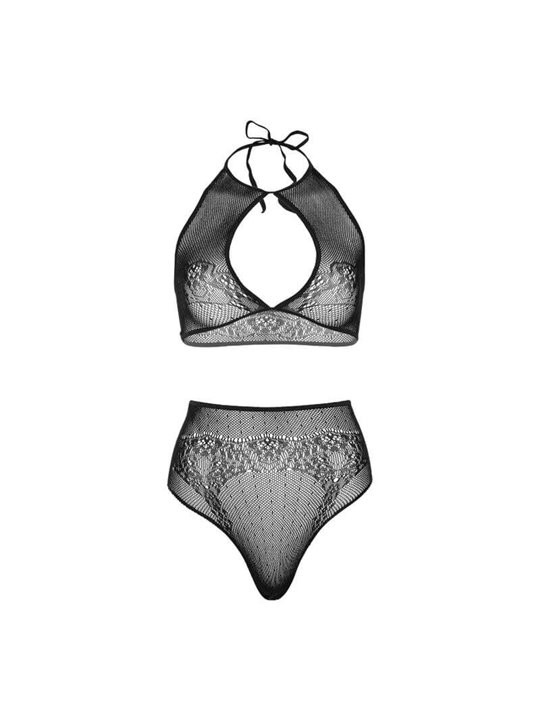 Leg Avenue - Top Corto con Dettagli in Pizzo + Perizoma a Vita Alta Taglia Unica Nero