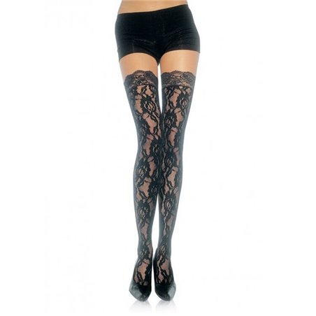 Leg Avenue - Calze Velate con Balza in Pizzo Floreale Taglia Unica Nero