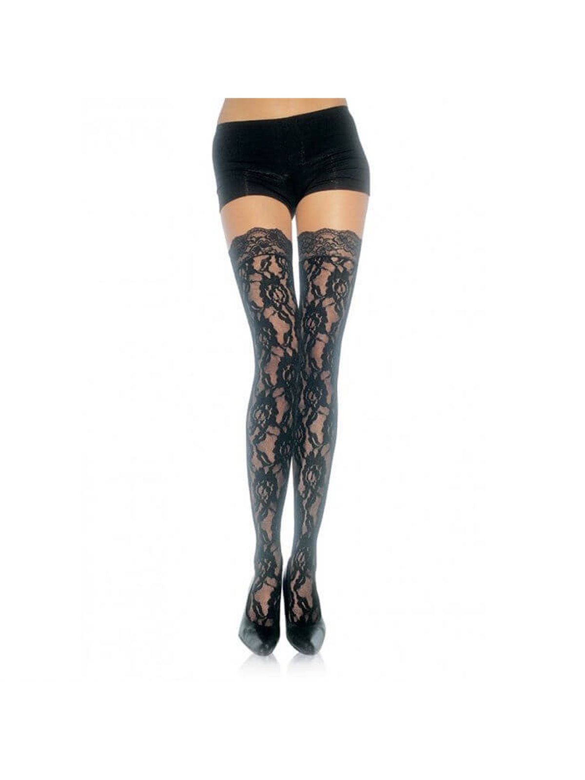 Leg Avenue - Calze Velate con Balza in Pizzo Floreale Taglia Unica Nero