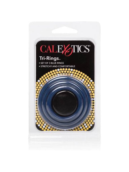 CalExotics Tri-Rings - Set di 3 Anelli Fallici in Silicone - Blu