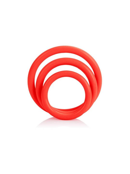 CalExotics Tri-Rings - Set di 3 Anelli Fallici in Silicone - Rosso