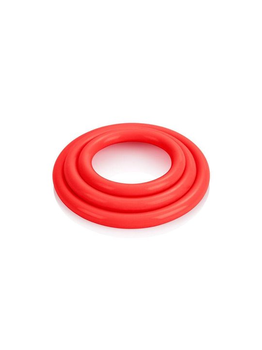 CalExotics Tri-Rings - Set di 3 Anelli Fallici in Silicone - Rosso