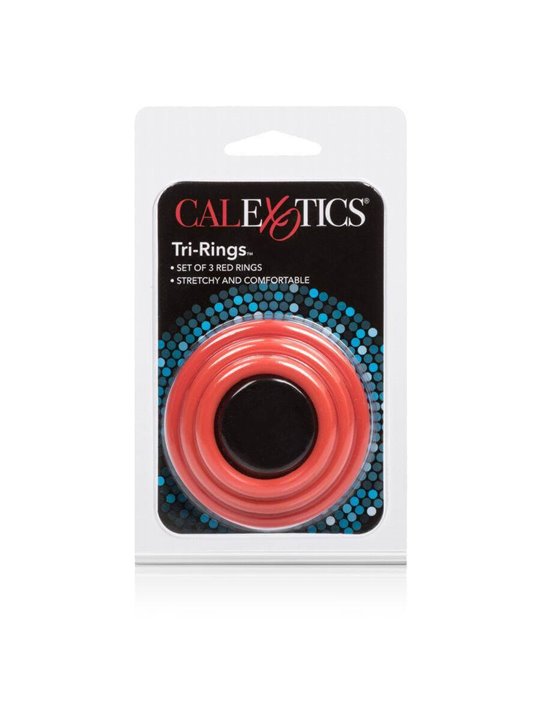 CalExotics Tri-Rings - Set di 3 Anelli Fallici in Silicone - Rosso