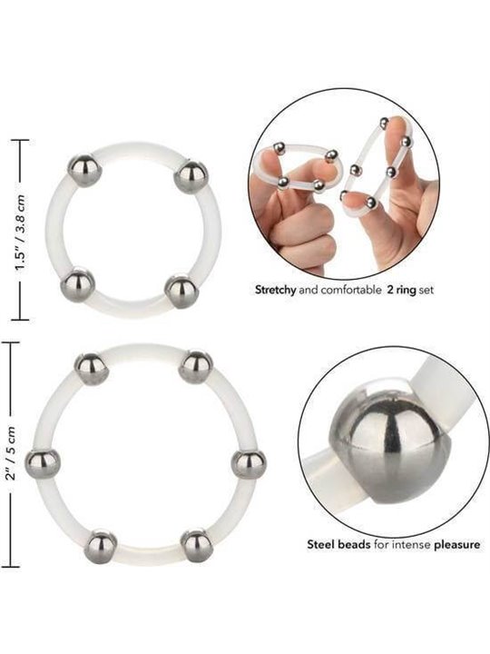 CalExotics Steel Beaded - Anelli Fallici in Silicone con Perline in Acciaio