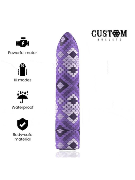 Custom Bullets - Vibratore Bullet in Silicone con Design Serpente Viola