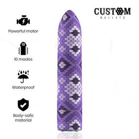 Custom Bullets - Vibratore Bullet in Silicone con Design Serpente Viola