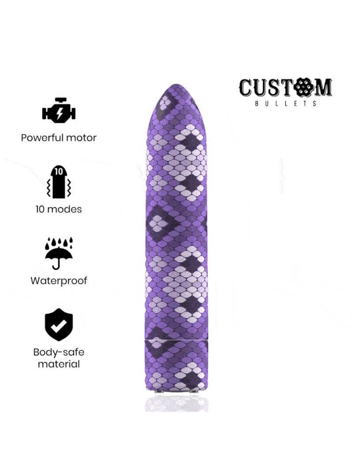 Custom Bullets - Vibratore Bullet in Silicone con Design Serpente Viola