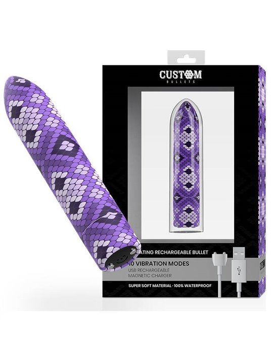 Custom Bullets - Vibratore Bullet in Silicone con Design Serpente Viola