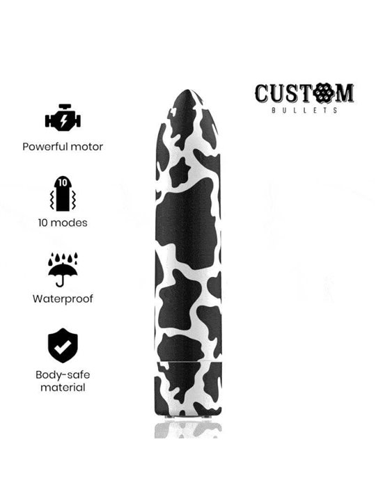 Custom Bullets - Vibratore Bullet in Silicone con Design Mucca Pezzata