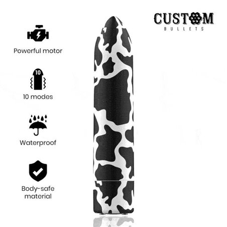 Custom Bullets - Vibratore Bullet in Silicone con Design Mucca Pezzata