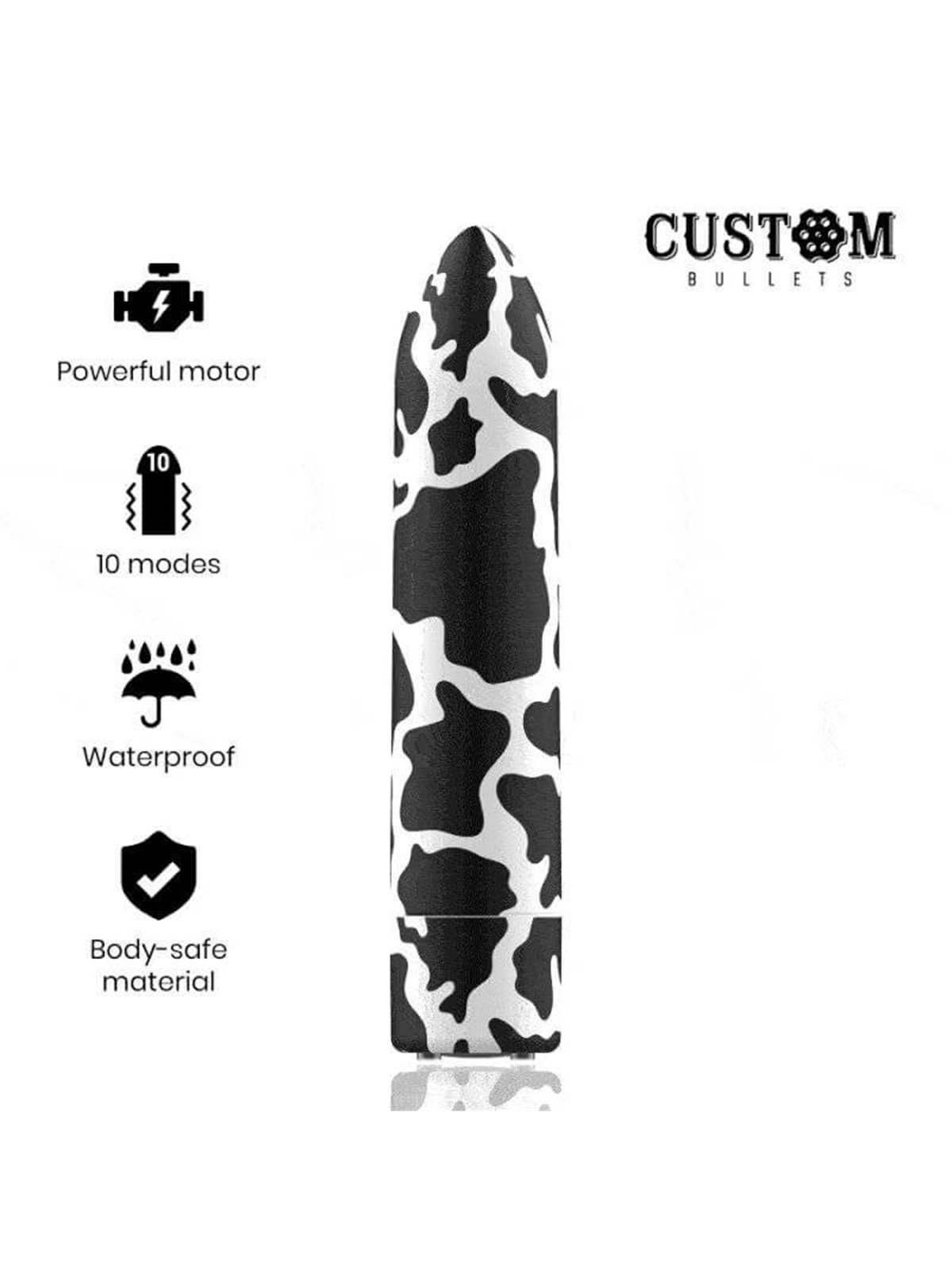 Custom Bullets - Vibratore Bullet in Silicone con Design Mucca Pezzata
