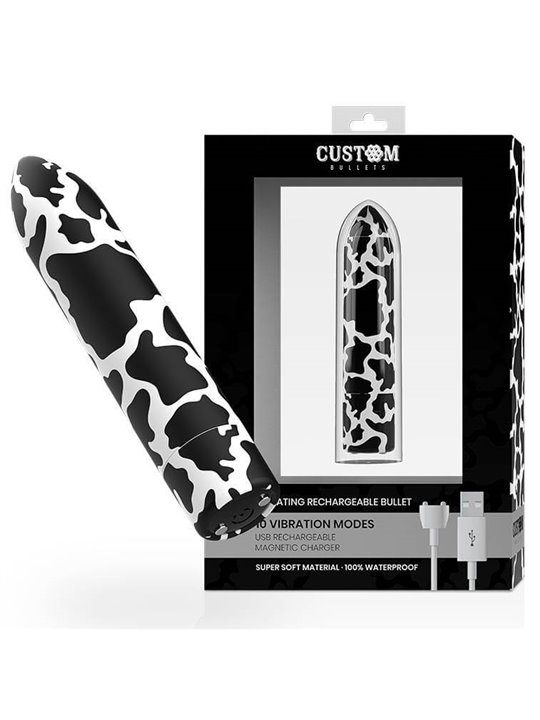 Custom Bullets - Vibratore Bullet in Silicone con Design Mucca Pezzata