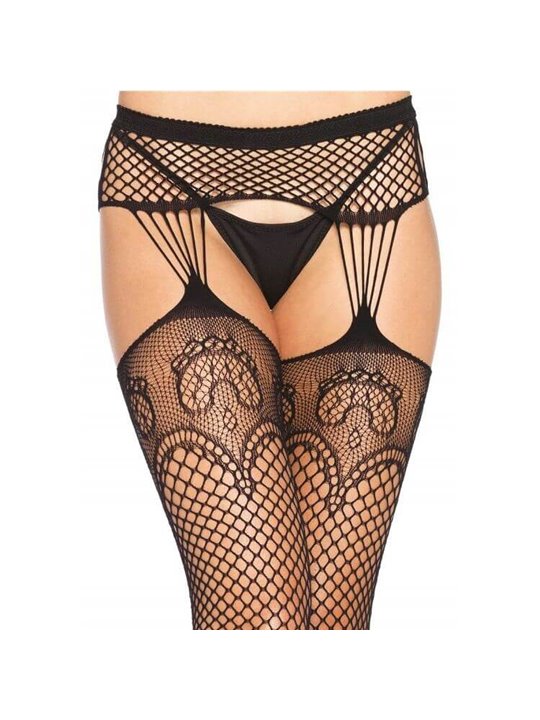 Leg Avenue - Collant Reggicalze con Motivo Astratto Taglia Unica Nero