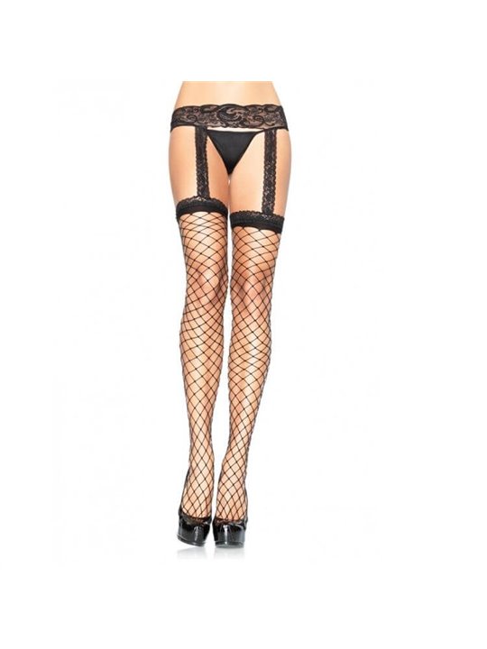 Leg Avenue - Calze a Rete con Giarrettiera in Pizzo Nero