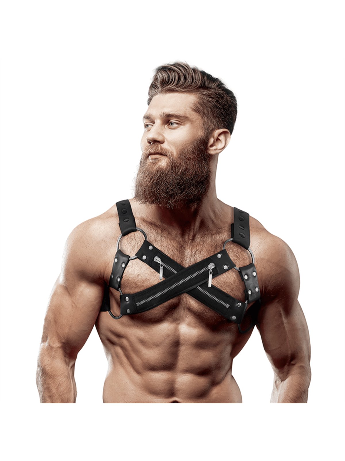 Fetish Submissive Attitude - Adjustable Neoprene Cross-Over Chest Bulldog Harness With Zippers For Men