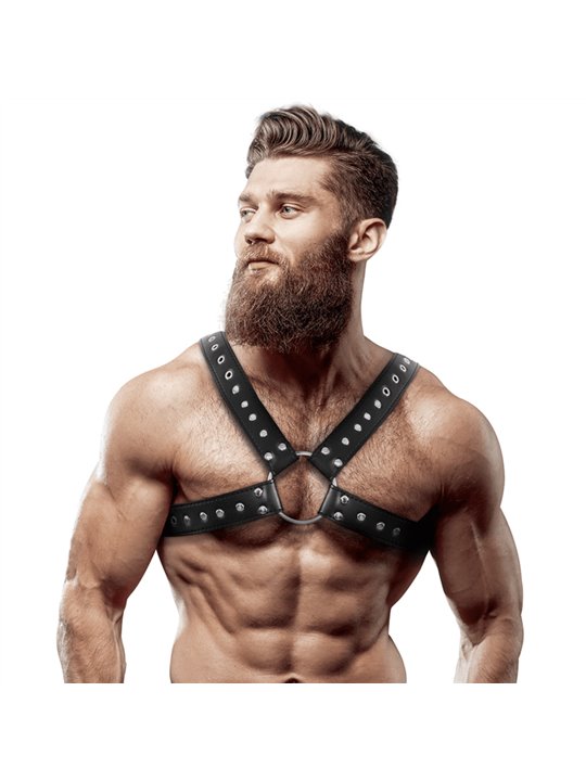 Fetish Submissive Attitude - Men'S Cross-Over Eco-Leather Chest Harness With Studs