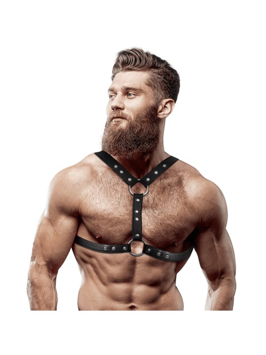 Fetish Submissive Attitude - Eco-Leather Chest Harness with Double Support and Studs for Men