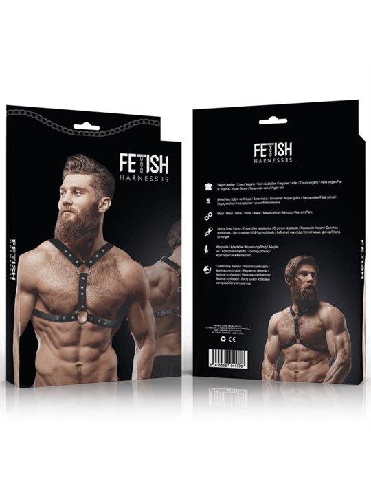 Fetish Submissive Attitude - Eco-Leather Chest Harness with Double Support and Studs for Men