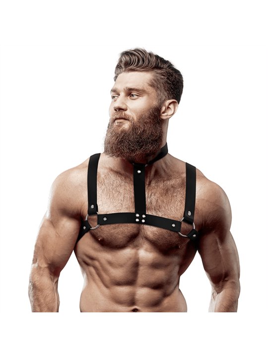 Fetish Submissive Attitude - Adjustable Eco-Leather Chest Harness with Necklace for Men