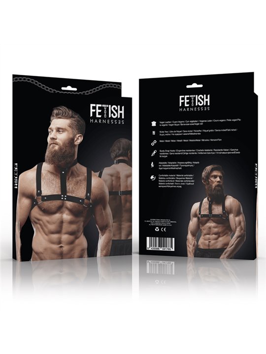 Fetish Submissive Attitude - Adjustable Eco-Leather Chest Harness with Necklace for Men