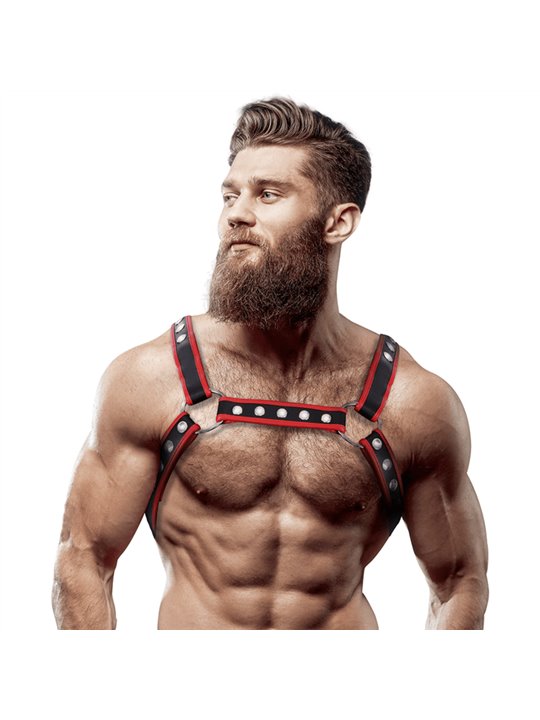 Fetish Submissive Attitude - Men'S Eco-Leather Chest Bulldog Harness Black/Red