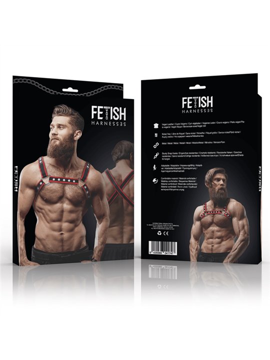 Fetish Submissive Attitude - Men'S Eco-Leather Chest Bulldog Harness Black/Red