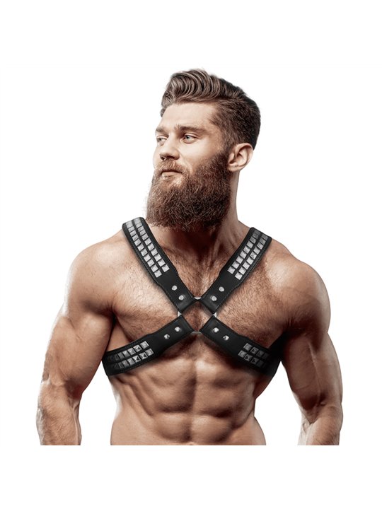 Fetish Submissive Attitude - Men'S Crossed Chest Eco-Leather Harness with Rivets