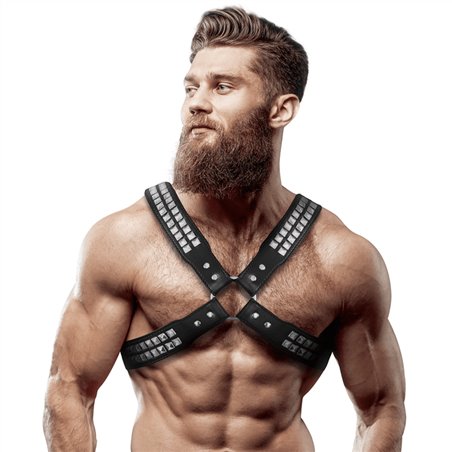 Fetish Submissive Attitude - Men'S Crossed Chest Eco-Leather Harness with Rivets