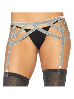 Leg Avenue - Silver Lurex Elastic Garter Belt One Size