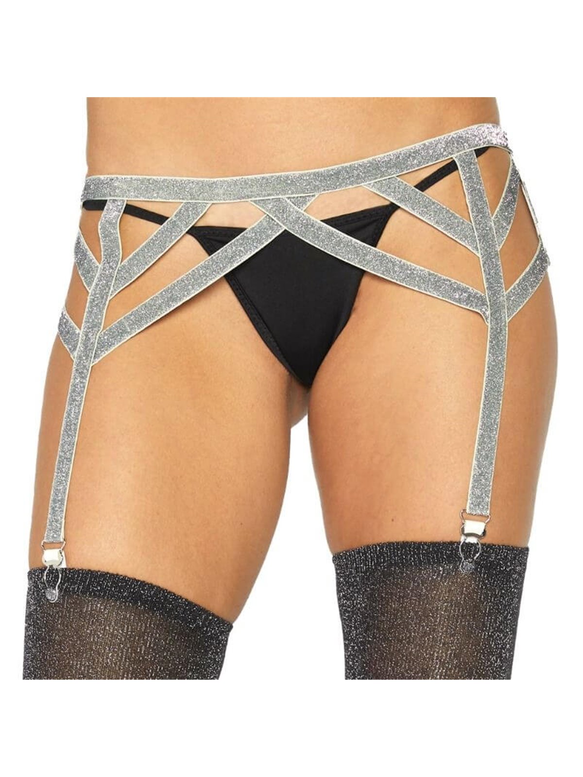 Leg Avenue - Reggicalze Elastico in Lurex Brillante Taglia Unica Argento