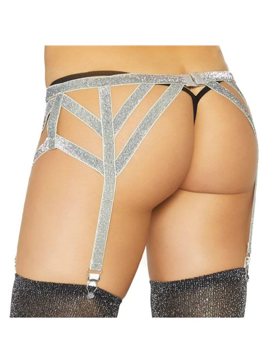 Leg Avenue - Reggicalze Elastico in Lurex Brillante Taglia Unica Argento