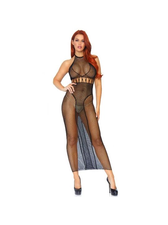 Leg Avenue - Halter Dual Net Backless Dress