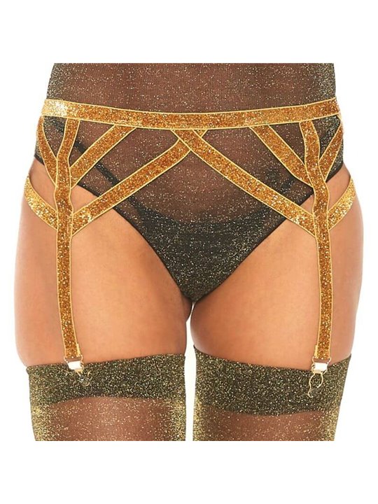 Leg Avenue - Reggicalze Elastico in Lurex Luccicante Taglia Unica Oro