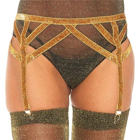 Leg Avenue - Reggicalze Elastico in Lurex Luccicante Taglia Unica Oro