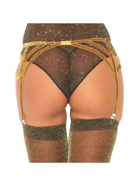Leg Avenue - Reggicalze Elastico in Lurex Luccicante Taglia Unica Oro