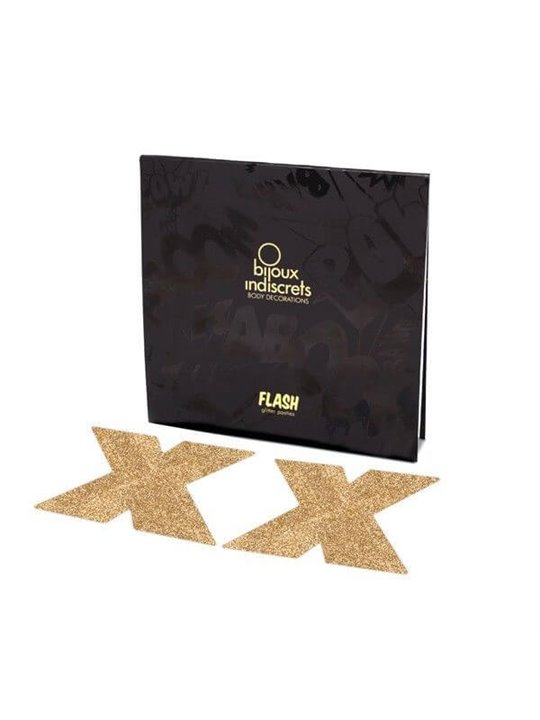 Bijoux Indiscrets Flash - Copricapezzoli a X Glitterati - Oro
