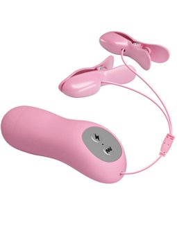 Baile Romantic Wave - Pinze Rosa Vibranti per Capezzoli con Elettrostimolazione