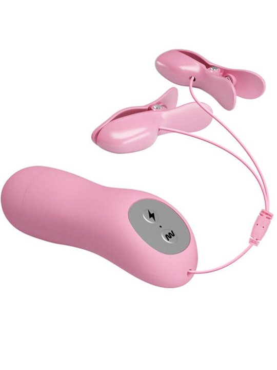 Baile Romantic Wave - Pinze Rosa Vibranti per Capezzoli con Elettrostimolazione