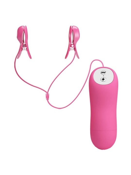 Baile Romantic Wave - Pinze Fucsia Vibranti per Capezzoli con Elettrostimolazione
