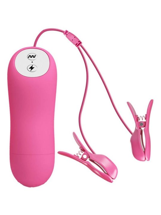 Baile Romantic Wave - Pinze Fucsia Vibranti per Capezzoli con Elettrostimolazione