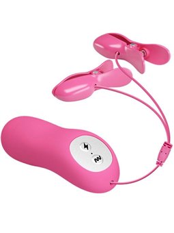 Baile Romantic Wave - Pinze Fucsia Vibranti per Capezzoli con Elettrostimolazione