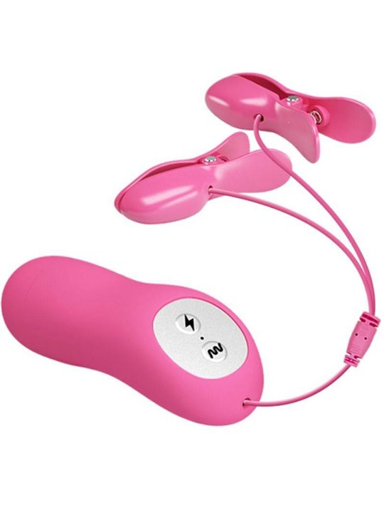 Baile Romantic Wave - Pinze Fucsia Vibranti per Capezzoli con Elettrostimolazione